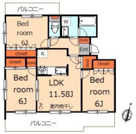 サンヴィスタ烏山(3LDK/1階)の間取り写真