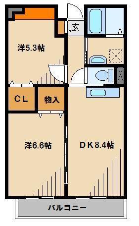 グランドゥール鶴ヶ島(2DK/2階)の間取り写真