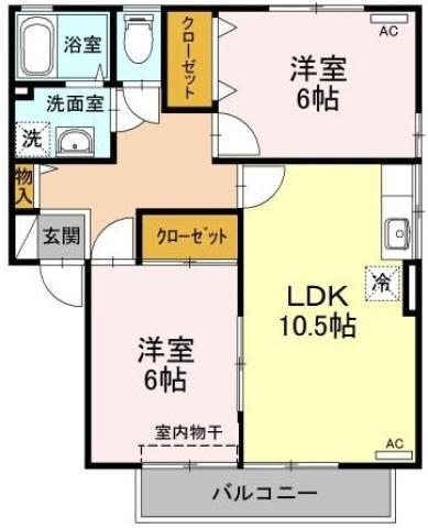 ヴェールメゾンA棟(2LDK/1階)の間取り写真