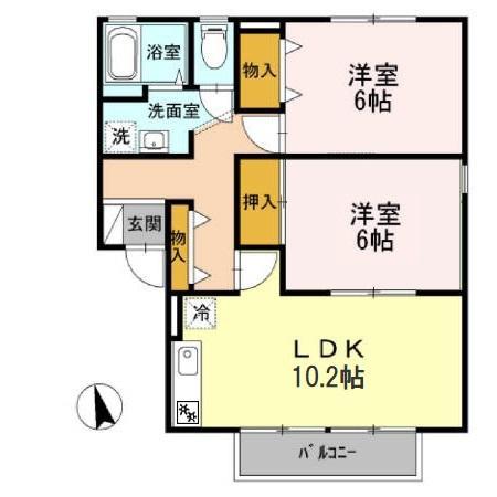 ラ・メゾンクレール(2LDK/2階)の間取り写真