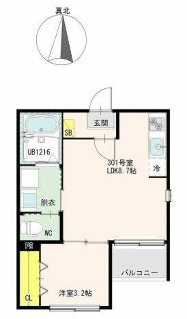 MEIU(1LDK/3階)の間取り写真