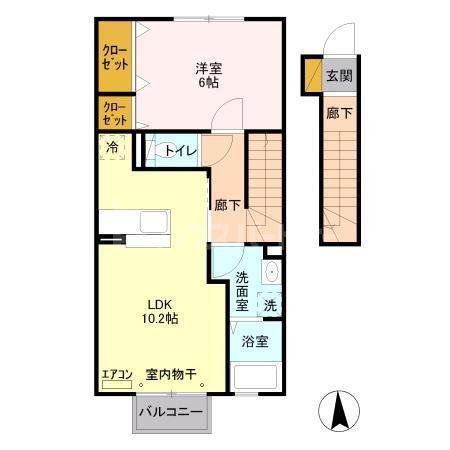 ストラールB(1LDK/2階)の間取り写真