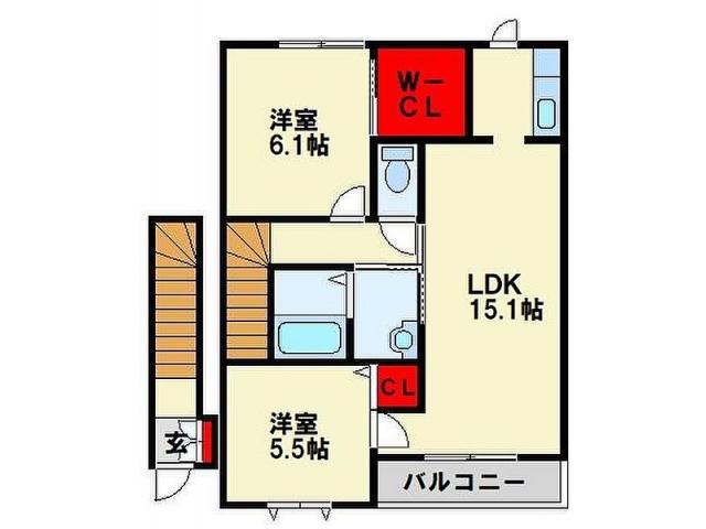 グランドゥール大地A(2LDK/2階)の間取り写真