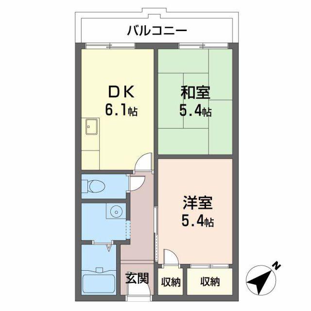 グリーンファンタン(2DK/2階)の間取り写真
