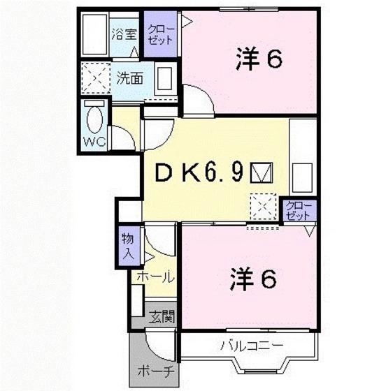 プリティーユニゾン(2DK/1階)の間取り写真