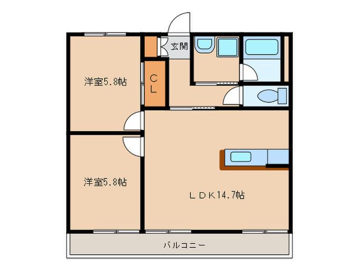 アムール(2LDK/2階)の間取り写真