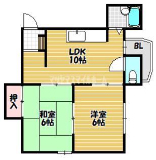 川口マンション(2LDK/2階)の間取り写真