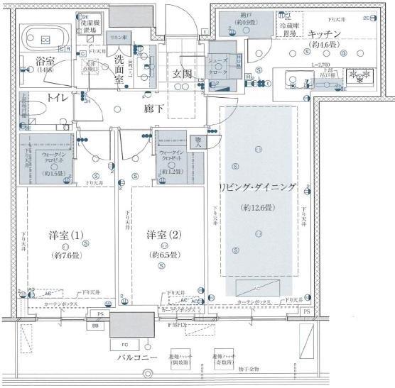 グランドメゾン新梅田タワー THE CLUB RESIDENCE(2LDK/39階)の間取り写真