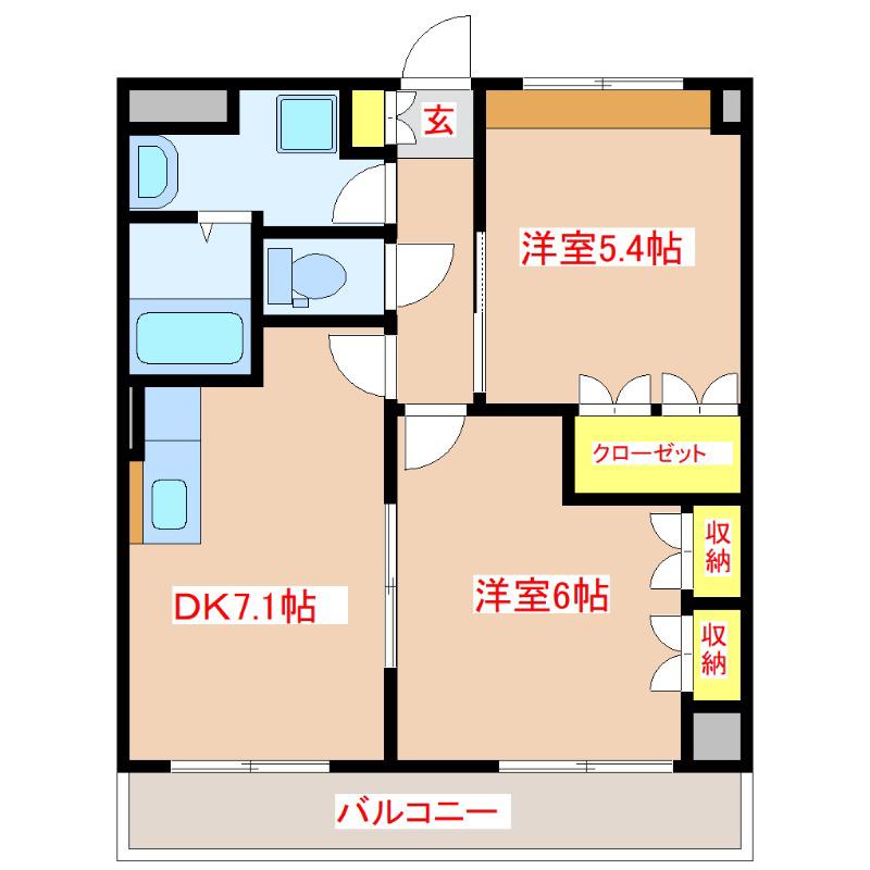 グランディールみやざき(2DK/2階)の間取り写真