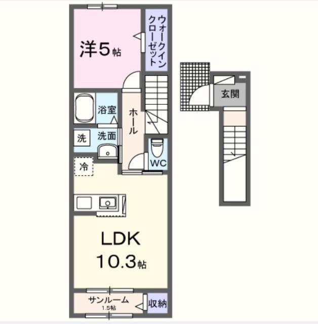 パラディス(1LDK/2階)の間取り写真