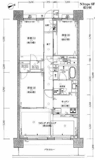 クリオ衣笠フィルソーレ(3LDK/8階)の間取り写真