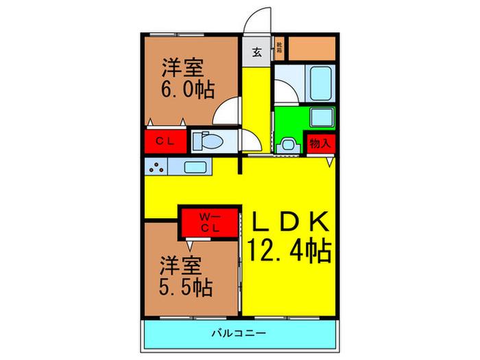 BELLE COUR(2LDK/1階)の間取り写真