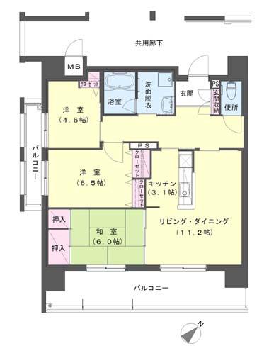 クラシオン小頭町公園前1棟(3LDK/12階)の間取り写真