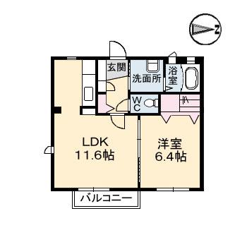 アン・ジュールC棟(1LDK/2階)の間取り写真