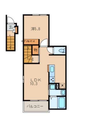SUNRISE SHELL II(1LDK/2階)の間取り写真
