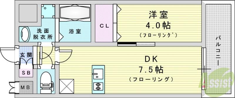 MELDIA CREST TAPP 新大阪 ウエスト(1DK/3階)の間取り写真