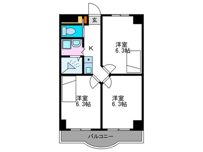リバーロード高野(3K/2階)の間取り写真