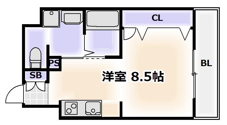 ヴィレッジリバー阿倍野(ワンルーム/5階)の間取り写真