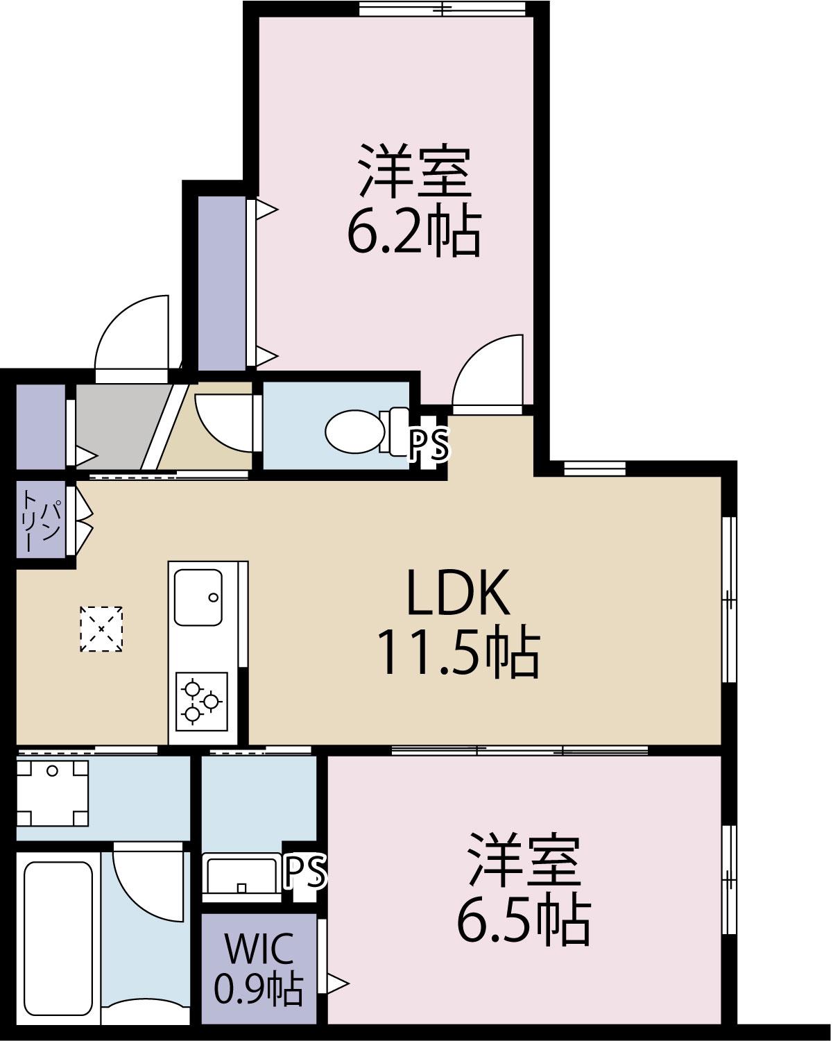 TOP OF THE HILL(2LDK/1階)の間取り写真