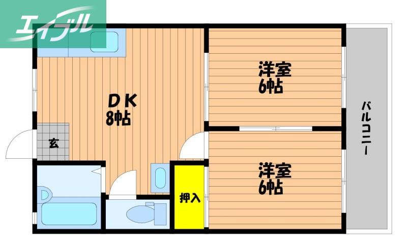 コーポ・ポポラーレ A棟(2DK/1階)の間取り写真