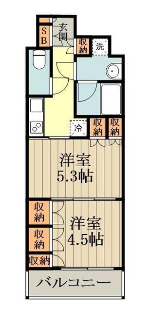 デュオステージ武蔵小金井(1DK/2階)の間取り写真