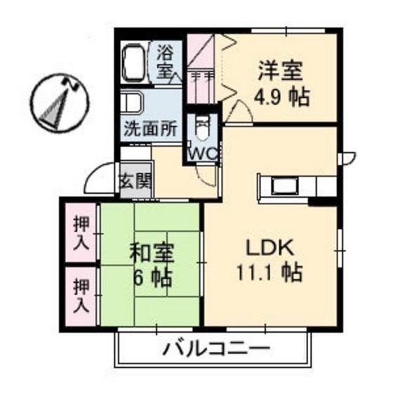 シャーメゾン朝海B棟(2LDK/2階)の間取り写真