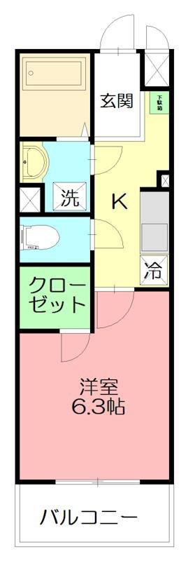 カレッジヒルズB(1K/3階)の間取り写真