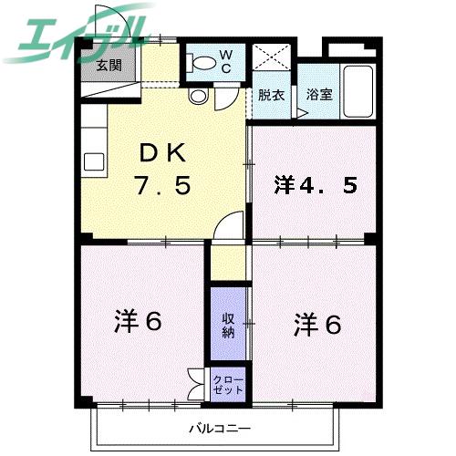 シティハイツ須藤(3DK/2階)の間取り写真