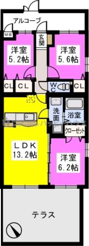 アンジュール(3LDK/1階)の間取り写真