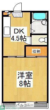クリードサシオウギ(1K/2階)の間取り写真