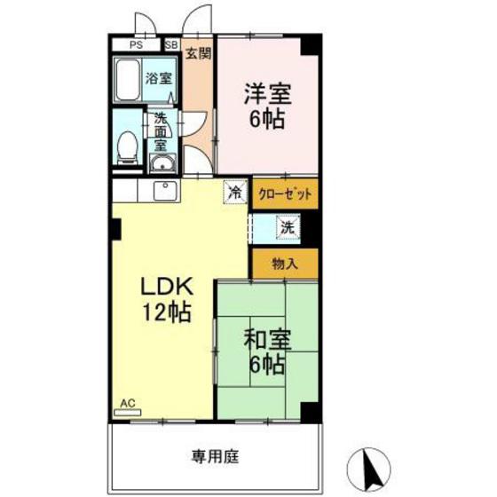 ハイライズ遠藤(2LDK/1階)の間取り写真