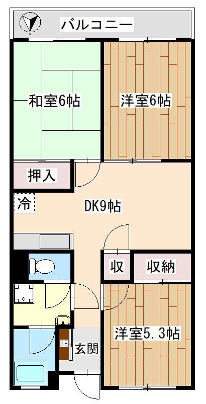城所マンション(3DK/1階)の間取り写真