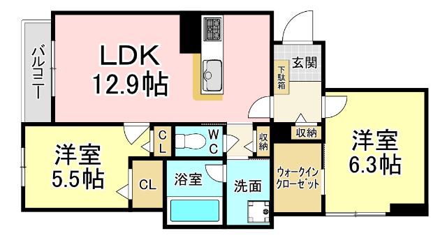 シャーメゾン日明(2LDK/1階)の間取り写真