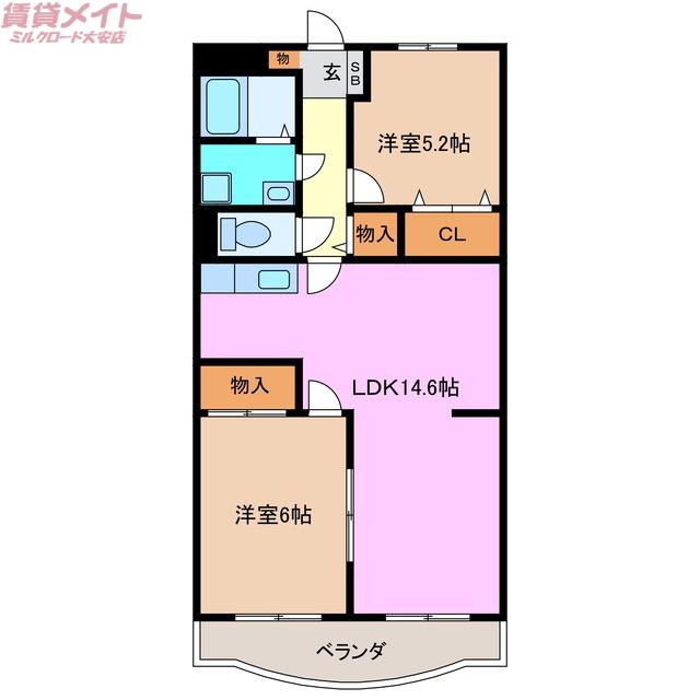 サニーサイドテラス(2LDK/1階)の間取り写真