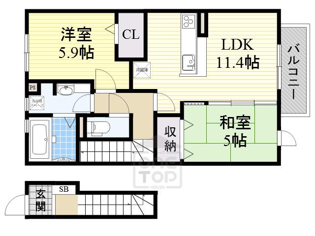 アミティーハウスⅡ(2LDK/2階)の間取り写真