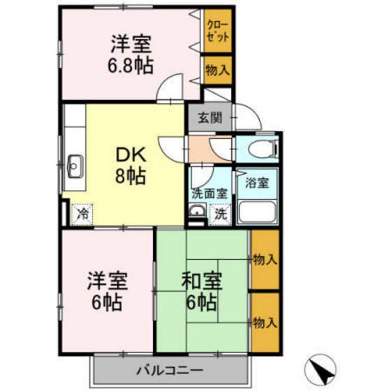 ルミエール川内(3DK/2階)の間取り写真