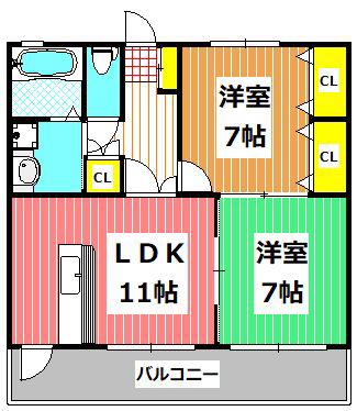 コートプレイス龍田II(2LDK/3階)の間取り写真