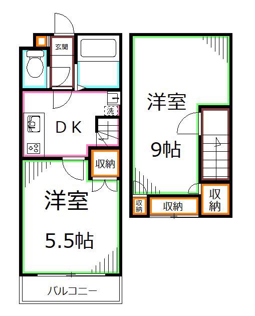 ウェンゲン上高田(2DK/1階)の間取り写真