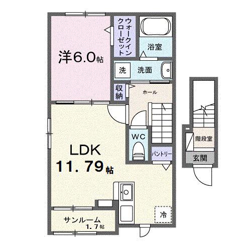 ベクエーム(1LDK/2階)の間取り写真