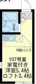 契約金19000YEN 仲手ゼロ川崎市幸区小倉2 家電付1R(ワンルーム/1階)の間取り写真