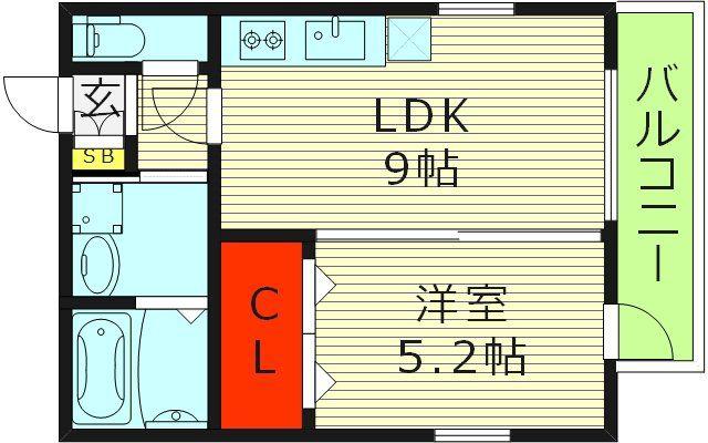 S APT.蒲生四丁目(1LDK/1階)の間取り写真