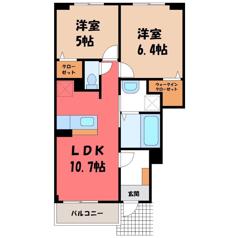 プレッソ高崎B(2LDK/1階)の間取り写真