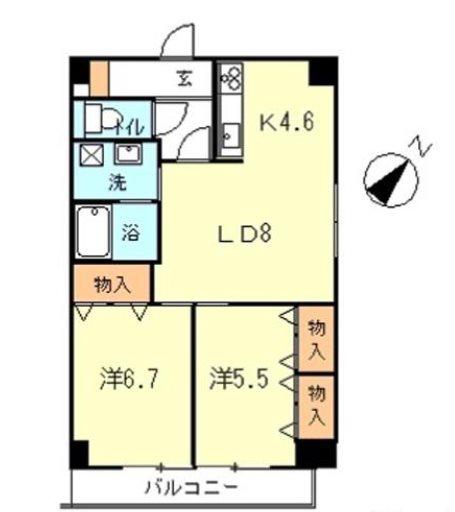 クレールなべよこ(2LDK/6階)の間取り写真