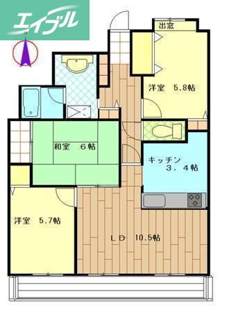 ファミールタワープラザ岡山(3LDK/6階)の間取り写真