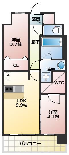 スプランディッド梅田グランノース(2LDK/4階)の間取り写真