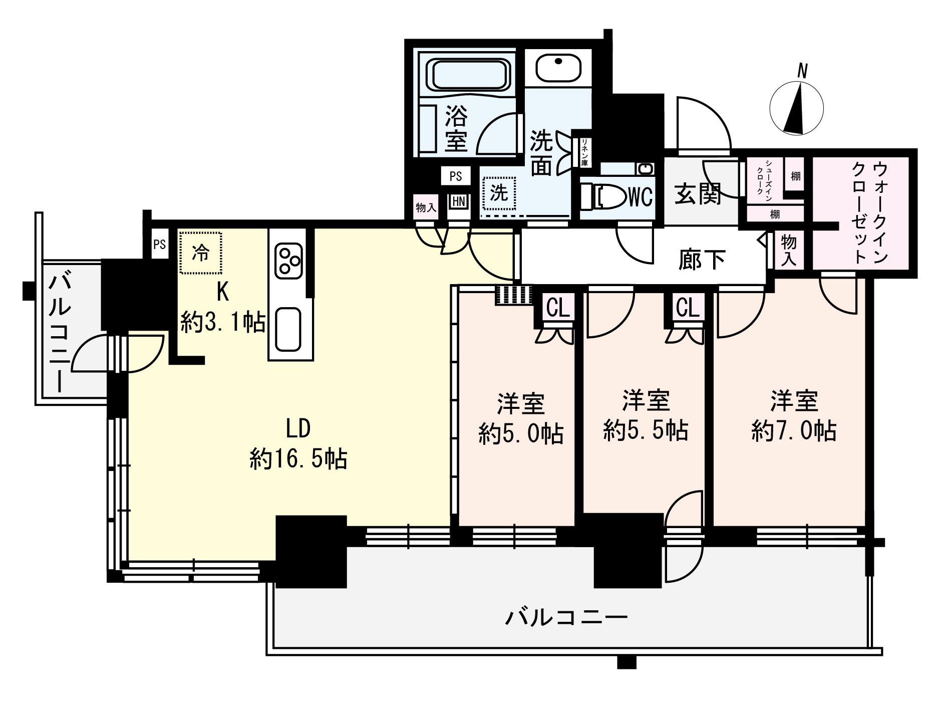 ザ・札幌タワーズ イーストタワー(3LDK/15階)の間取り写真