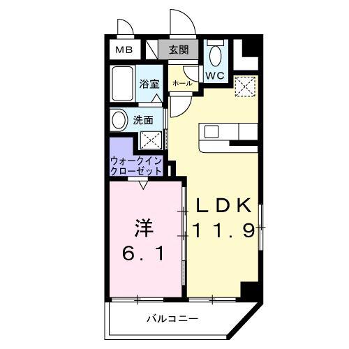 イーストヒル・ソベ(1LDK/4階)の間取り写真