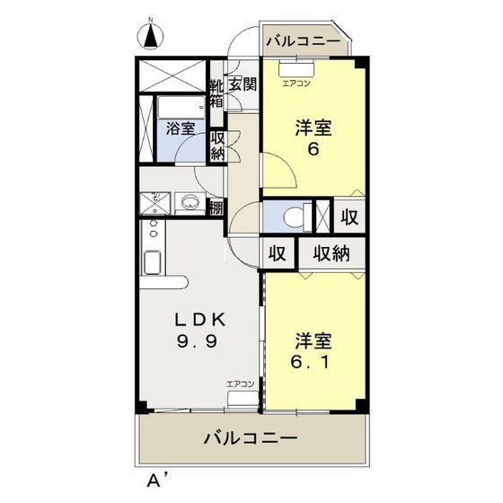 カーサフィオーレ西市駅前(2LDK/7階)の間取り写真
