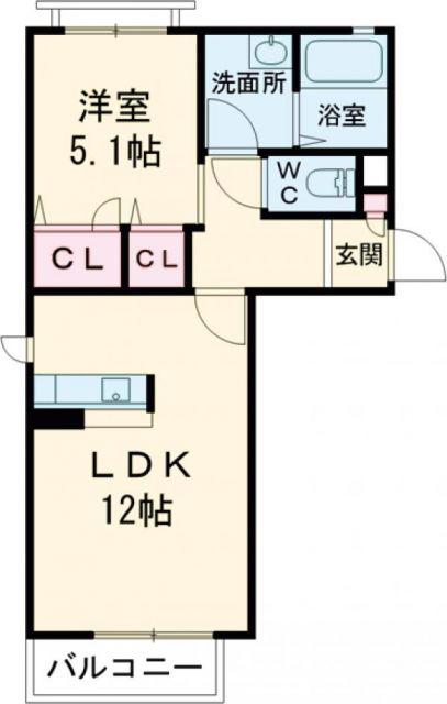 ドミール津久礼(1LDK/2階)の間取り写真