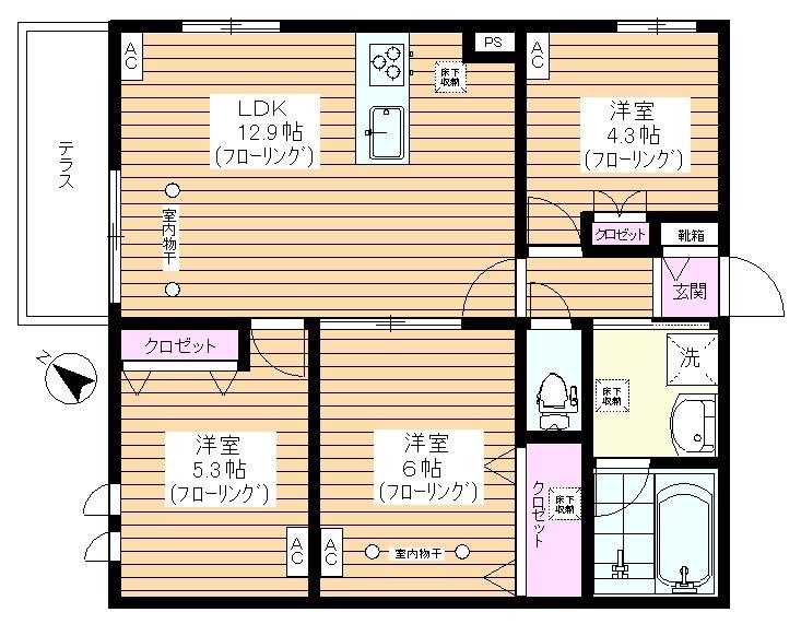 ビューネ上板橋(3LDK/1階)の間取り写真